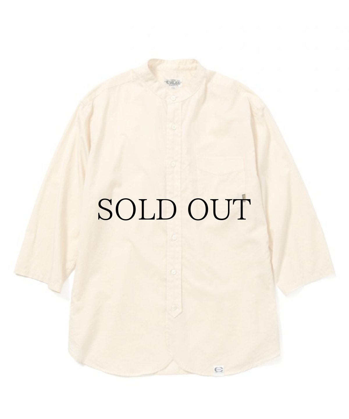 画像1: CALEE / Band collar 3/4 sleeve twill shirt -IVORY- (1)
