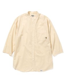 画像1: CALEE / Band collar 3/4 sleeve twill shirt -IVORY- (1)