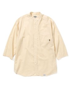 画像1: CALEE / Band collar 3/4 sleeve twill shirt -IVORY- (1)