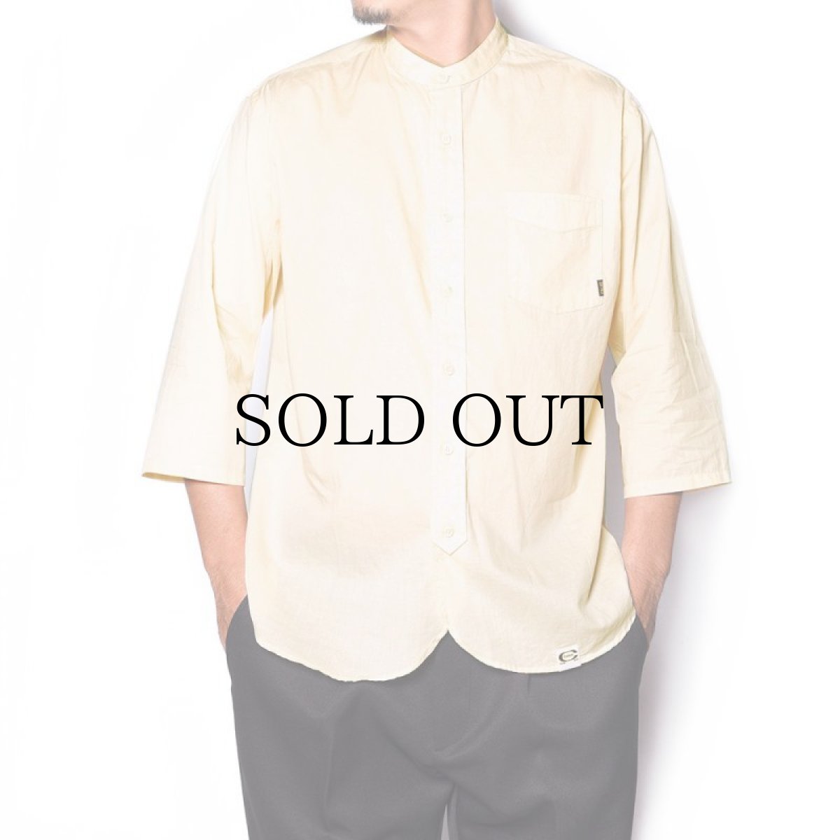 画像7: CALEE / Band collar 3/4 sleeve twill shirt -IVORY- (7)