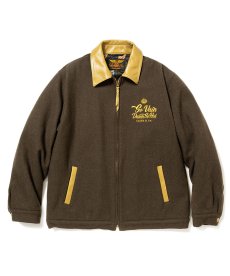 画像1: CALEE / Embroidery leather collar wool sports type jacket -OLIVE- (1)