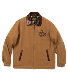 画像1: CALEE / Embroidery leather collar wool sports type jacket -BEIGE- (1)