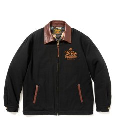 画像1: CALEE / Embroidery leather collar wool sports type jacket -BLACK- (1)