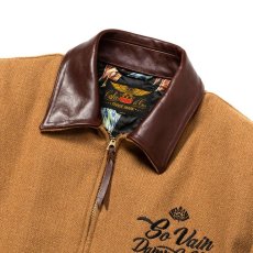 画像3: CALEE / Embroidery leather collar wool sports type jacket -BEIGE- (3)