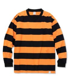 画像1: CALEE / Drop shoulder wide pitch L/S t-shirt -BLACK/ORANGE- (1)