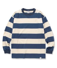 画像1: CALEE / Drop shoulder wide pitch L/S t-shirt -WHITE/BLUE- (1)