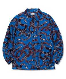 画像1: CALEE / Allover snake pattern over silhouette shirt jacket -BLUE- (1)