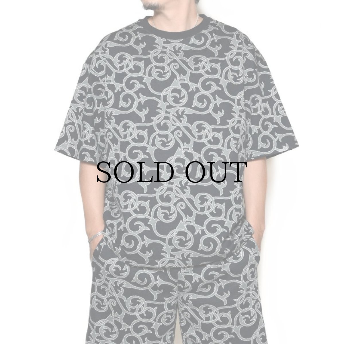 画像4: CALEE(キャリー) / 22 Gauge double jacquard drop shoulder S/S cutsew -BLACK- (4)