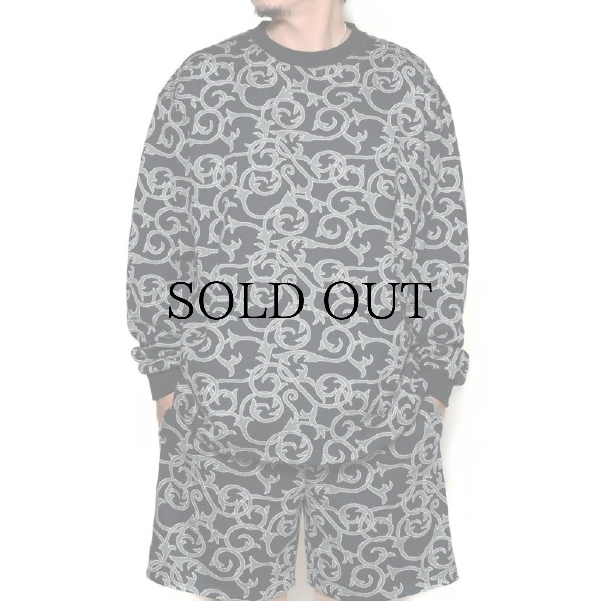 画像4: CALEE(キャリー) / 22 Gauge double jacquard drop shoulder L/S cutsew -BLACK- (4)