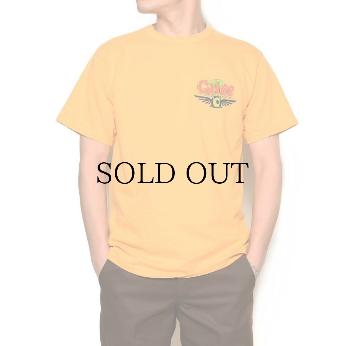 画像4: CALEE(キャリー) / Binder neck CALEE wing logo vintage t-shirt   -YELLOW- (4)