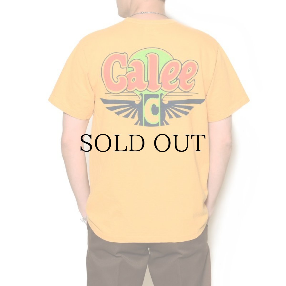 画像3: CALEE(キャリー) / Binder neck CALEE wing logo vintage t-shirt   -YELLOW- (3)