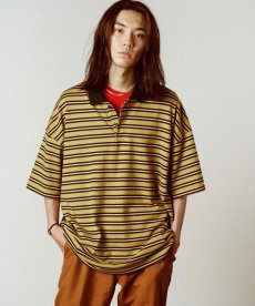 画像1: CALEE(キャリー) / Drop shoulder narrow pitch border polo shirt (1)