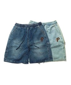 画像1: PWNED(パウンド) / "P" LOGO DENIM PAINTER EASY HALF PANTS (1)