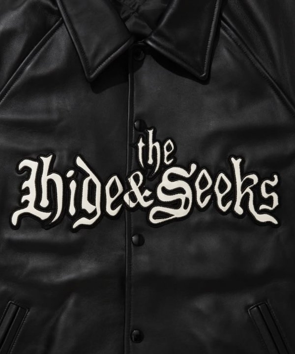 Hide and Seek ハイドアンドシーク スタジャン スネーク 刺繍 黒 HIDEANDSEEK(ハイドアンドシーク) ジャケット Leather Virsity Jacket