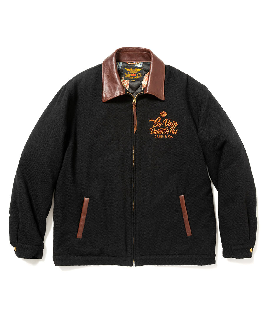 CALEE(キャリー) ジャケット Embroidery leather collar wool sports ...