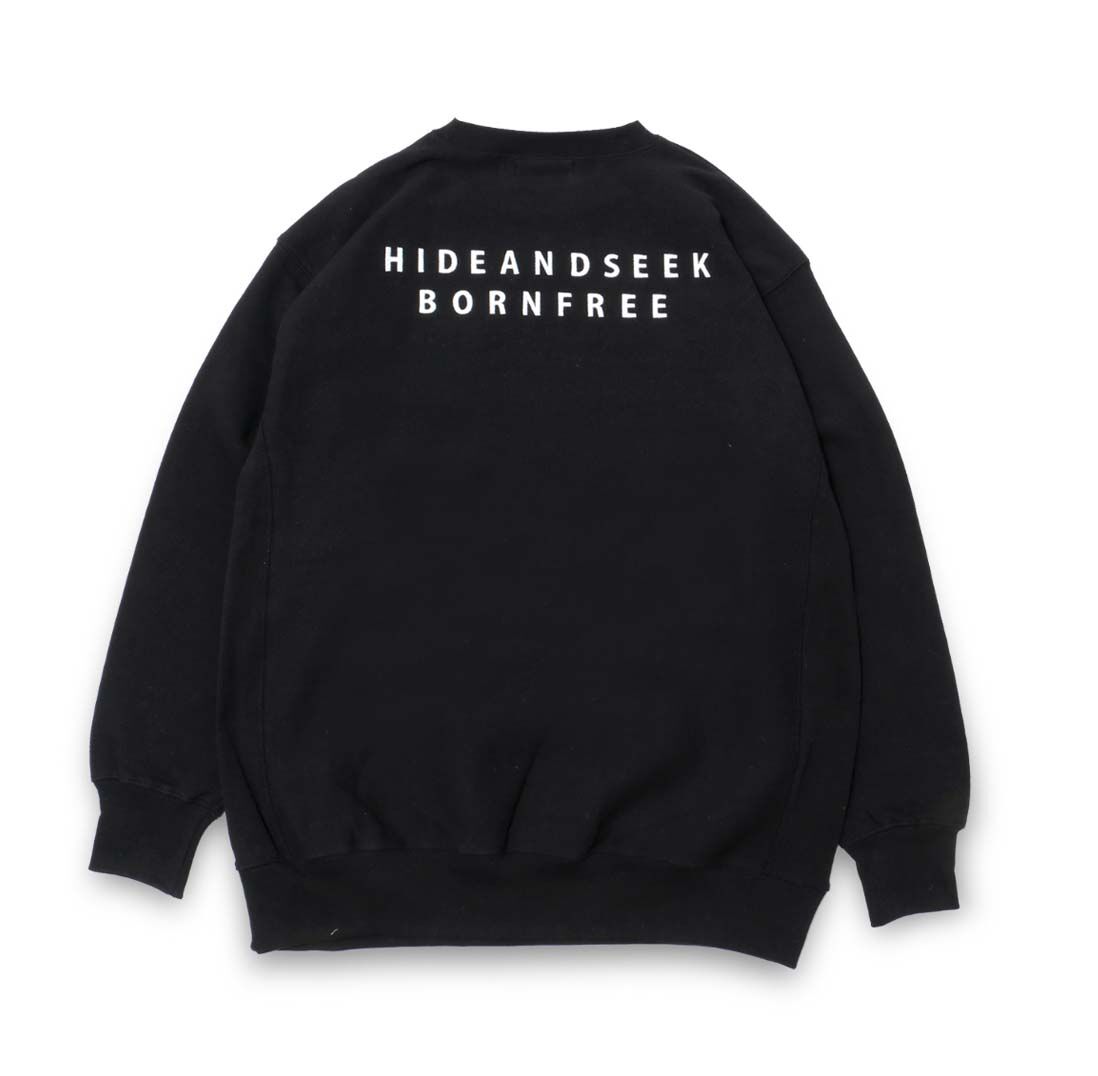 HIDE AND SEEK ハイドアンドシーク 23SS BORN FREE SWEAT SHIRT 刺繡 クルーネックスウェットトレーナー ホワイト HC-010623 Size XL