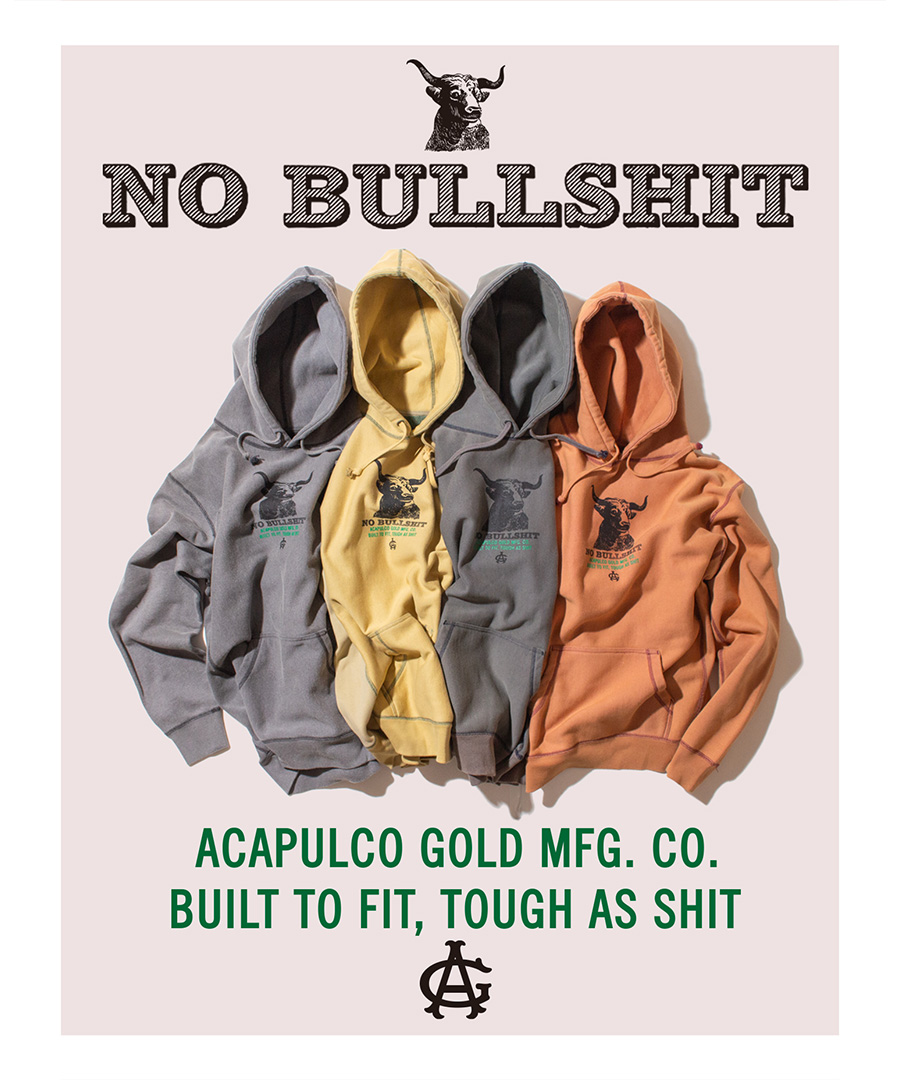 画像7: ACAPULCO GOLD(アカプルコゴールド) / NO BULLSHIT PULLOVER HOODED SWEATSHIRT (WORN WASHED EFFECT) (7)